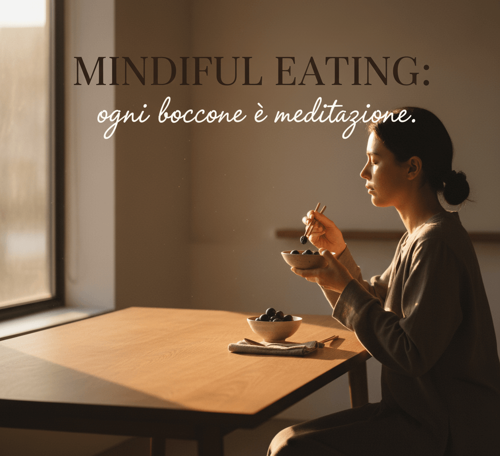L'immagine comunica lo stato meditativo e di equilibrio che si può e si deve raggiungere anche quando si mangia: "Ogni boccone è meditazione"
